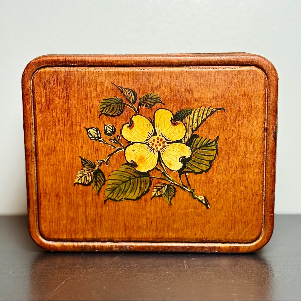 Vintage Hand-Painted Italian Floral MCM Folk Art Wooden Napkin Holder